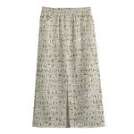 Egypt Hieroglyphs Pattern Print Cotton Front Slit Maxi Skirt