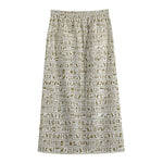 Egypt Hieroglyphs Pattern Print Cotton Front Slit Maxi Skirt