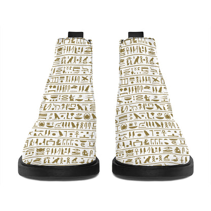 Egypt Hieroglyphs Pattern Print Flat Ankle Boots