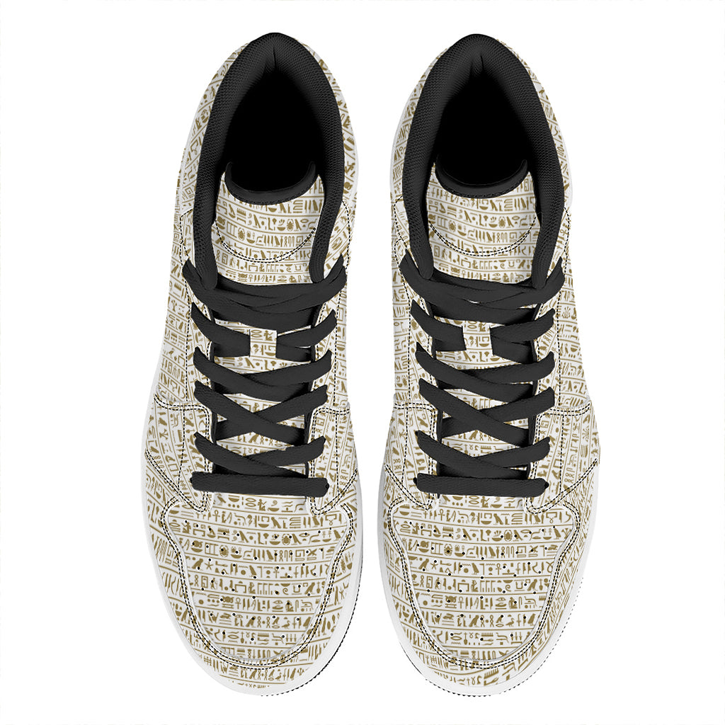 Egypt Hieroglyphs Pattern Print High Top Leather Sneakers