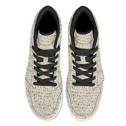 Egypt Hieroglyphs Pattern Print High Top Leather Sneakers