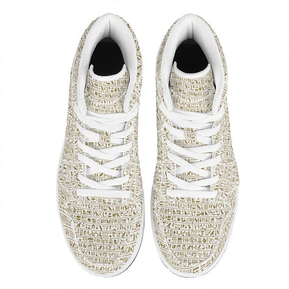 Egypt Hieroglyphs Pattern Print High Top Leather Sneakers