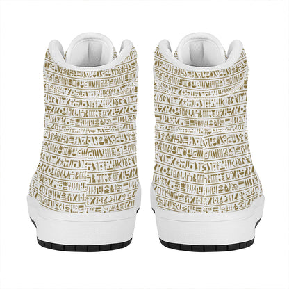 Egypt Hieroglyphs Pattern Print High Top Leather Sneakers
