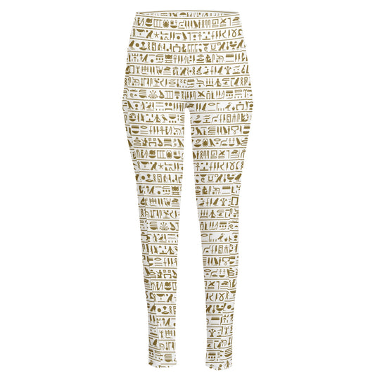 Egypt Hieroglyphs Pattern Print High-Waisted Pocket Leggings