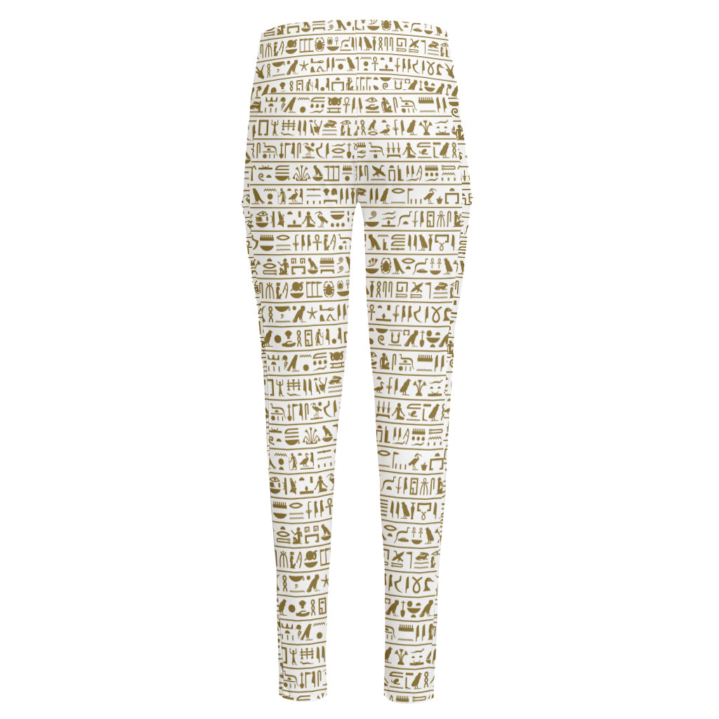 Egypt Hieroglyphs Pattern Print High-Waisted Pocket Leggings