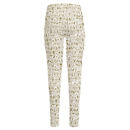Egypt Hieroglyphs Pattern Print High-Waisted Pocket Leggings