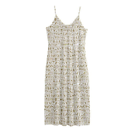 Egypt Hieroglyphs Pattern Print Jersey Midi Cami Dress