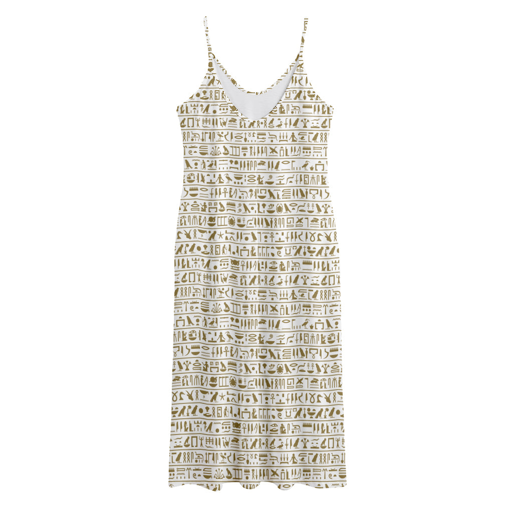 Egypt Hieroglyphs Pattern Print Jersey Midi Cami Dress