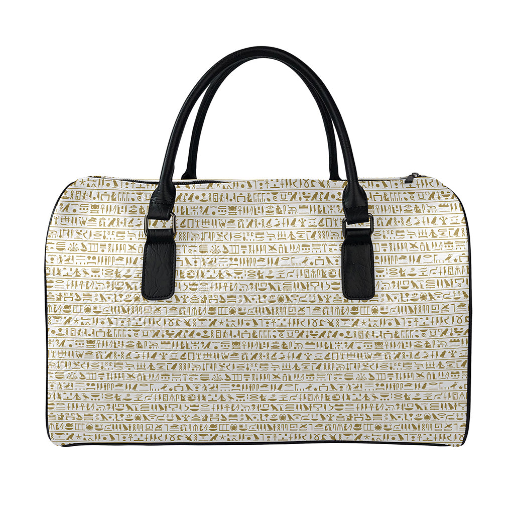Egypt Hieroglyphs Pattern Print Leather Duffle Bag