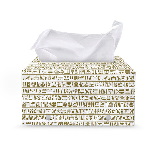 Egypt Hieroglyphs Pattern Print Leather Tissue Box Cover