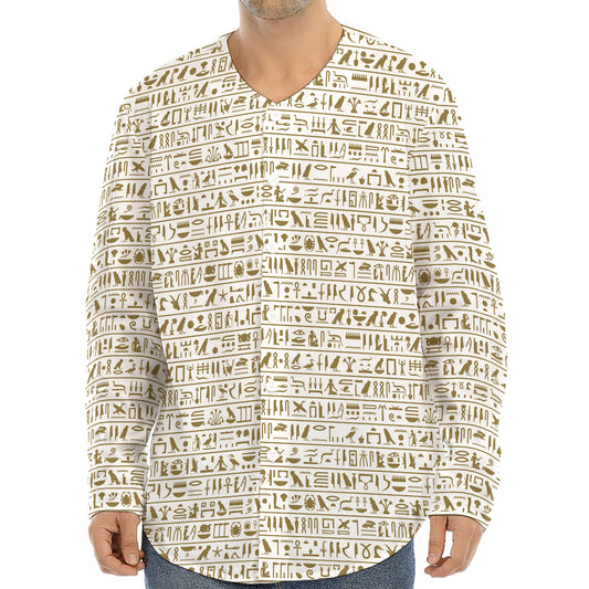 Egypt Hieroglyphs Pattern Print Long Sleeve Baseball Jersey