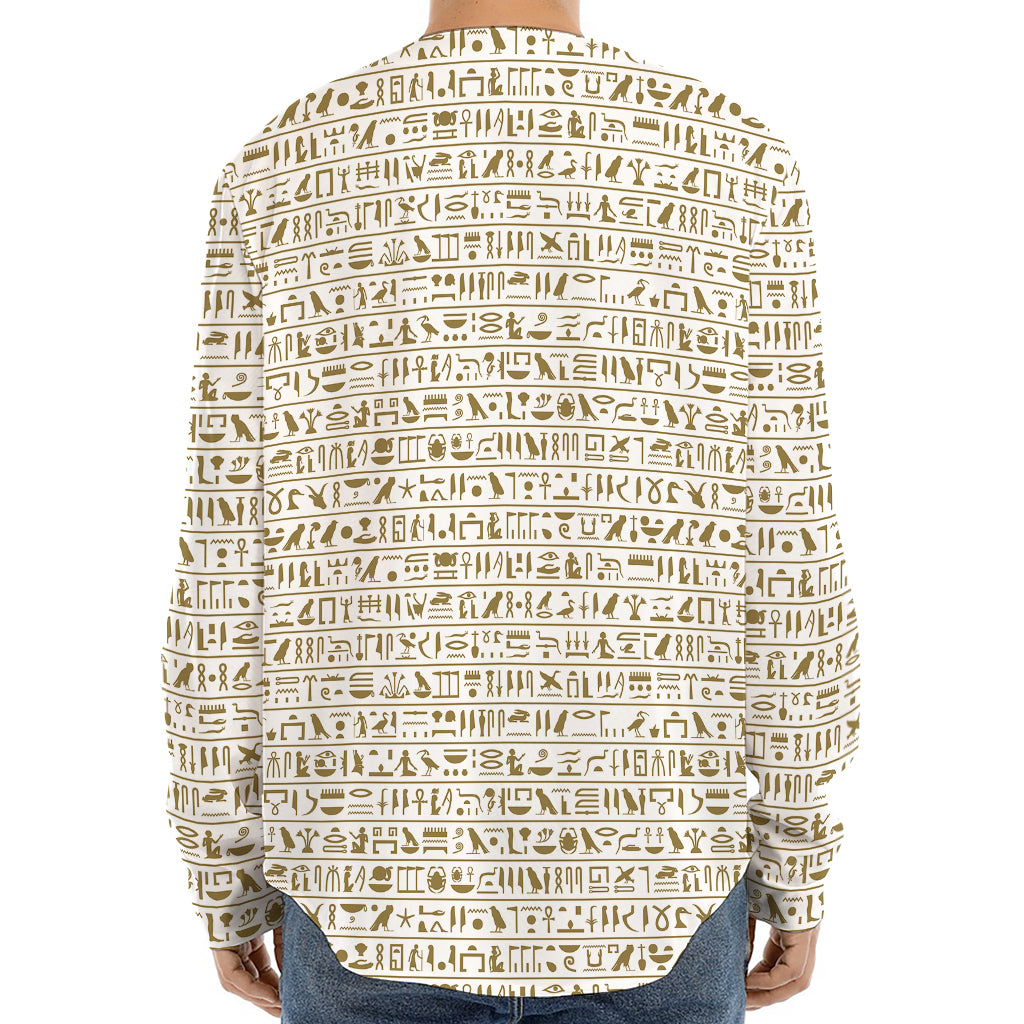 Egypt Hieroglyphs Pattern Print Long Sleeve Baseball Jersey