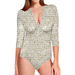 Egypt Hieroglyphs Pattern Print Long Sleeve Swimsuit