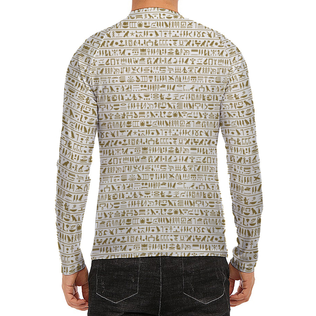 Egypt Hieroglyphs Pattern Print Men's Long Sleeve Rash Guard