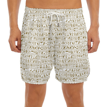 Egypt Hieroglyphs Pattern Print Men's Split Running Shorts