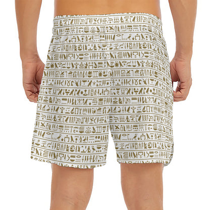 Egypt Hieroglyphs Pattern Print Men's Split Running Shorts