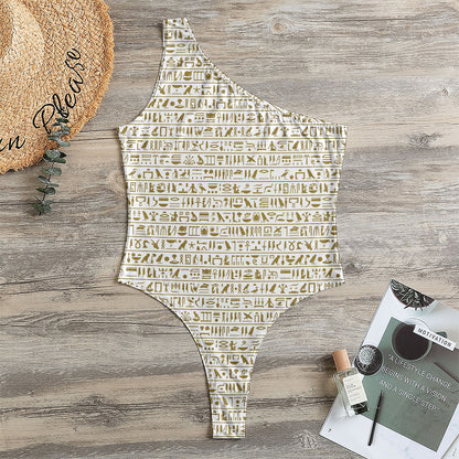 Egypt Hieroglyphs Pattern Print One Shoulder Bodysuit