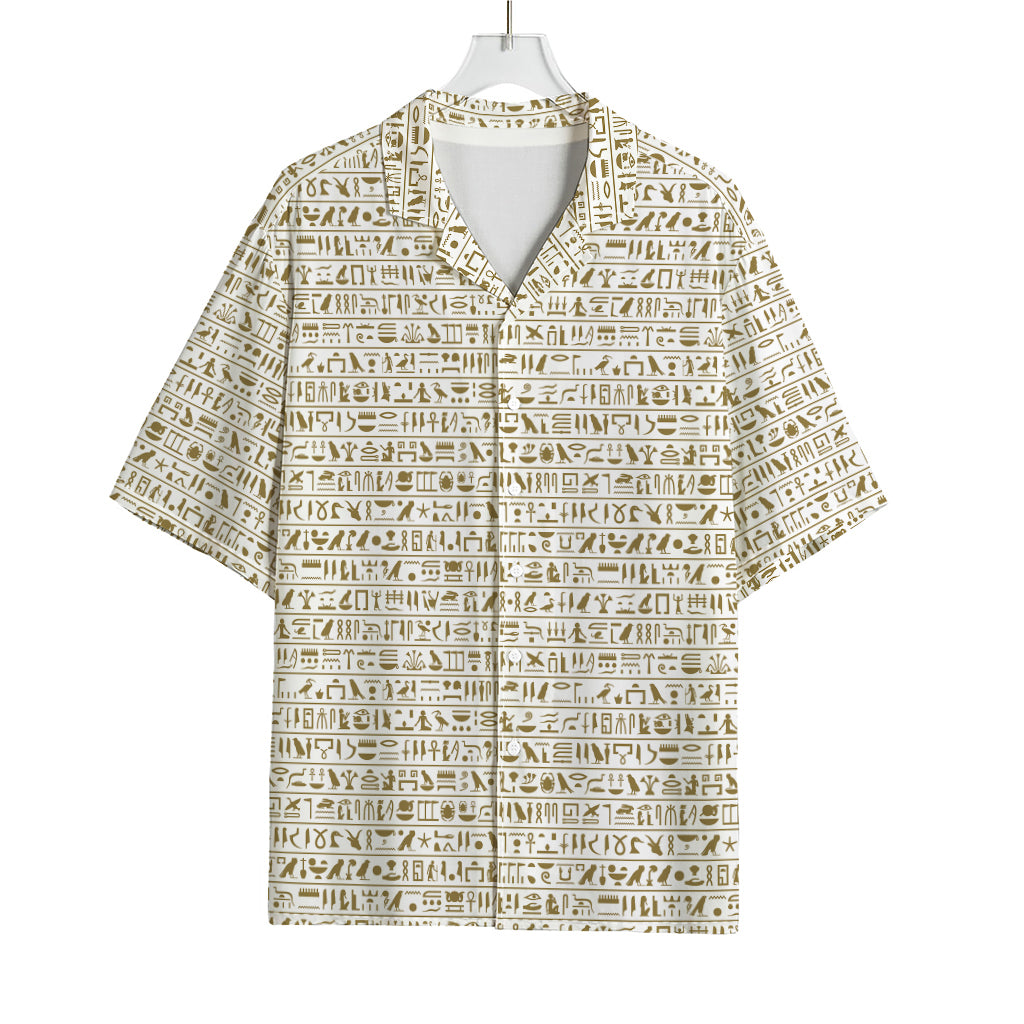 Egypt Hieroglyphs Pattern Print Rayon Hawaiian Shirt
