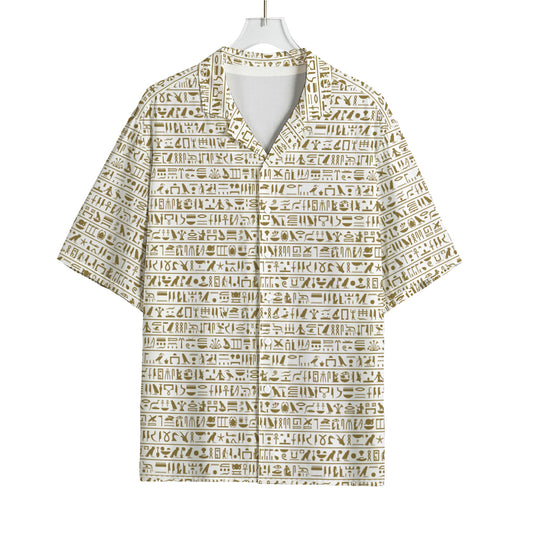 Egypt Hieroglyphs Pattern Print Rayon Hawaiian Shirt
