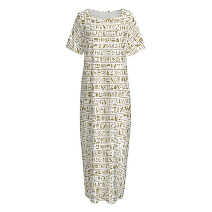 Egypt Hieroglyphs Pattern Print Short Sleeve Long Nightdress