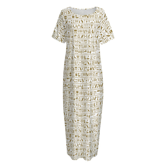 Egypt Hieroglyphs Pattern Print Short Sleeve Long Nightdress