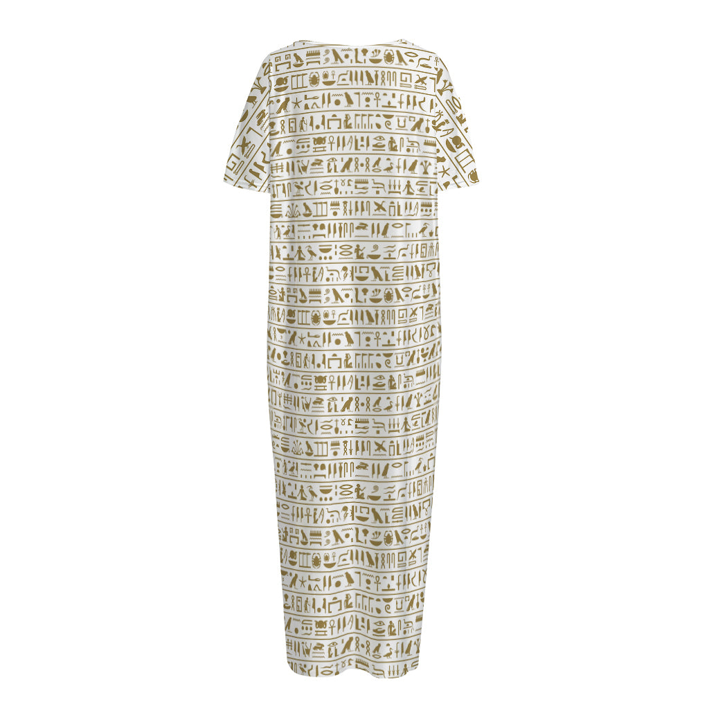 Egypt Hieroglyphs Pattern Print Short Sleeve Long Nightdress