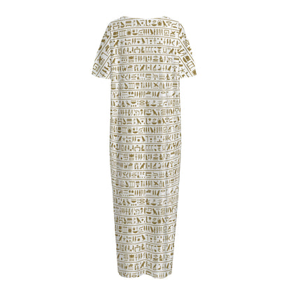 Egypt Hieroglyphs Pattern Print Short Sleeve Long Nightdress