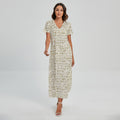 Egypt Hieroglyphs Pattern Print Short Sleeve Maxi Dress
