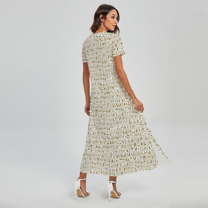 Egypt Hieroglyphs Pattern Print Short Sleeve Maxi Dress