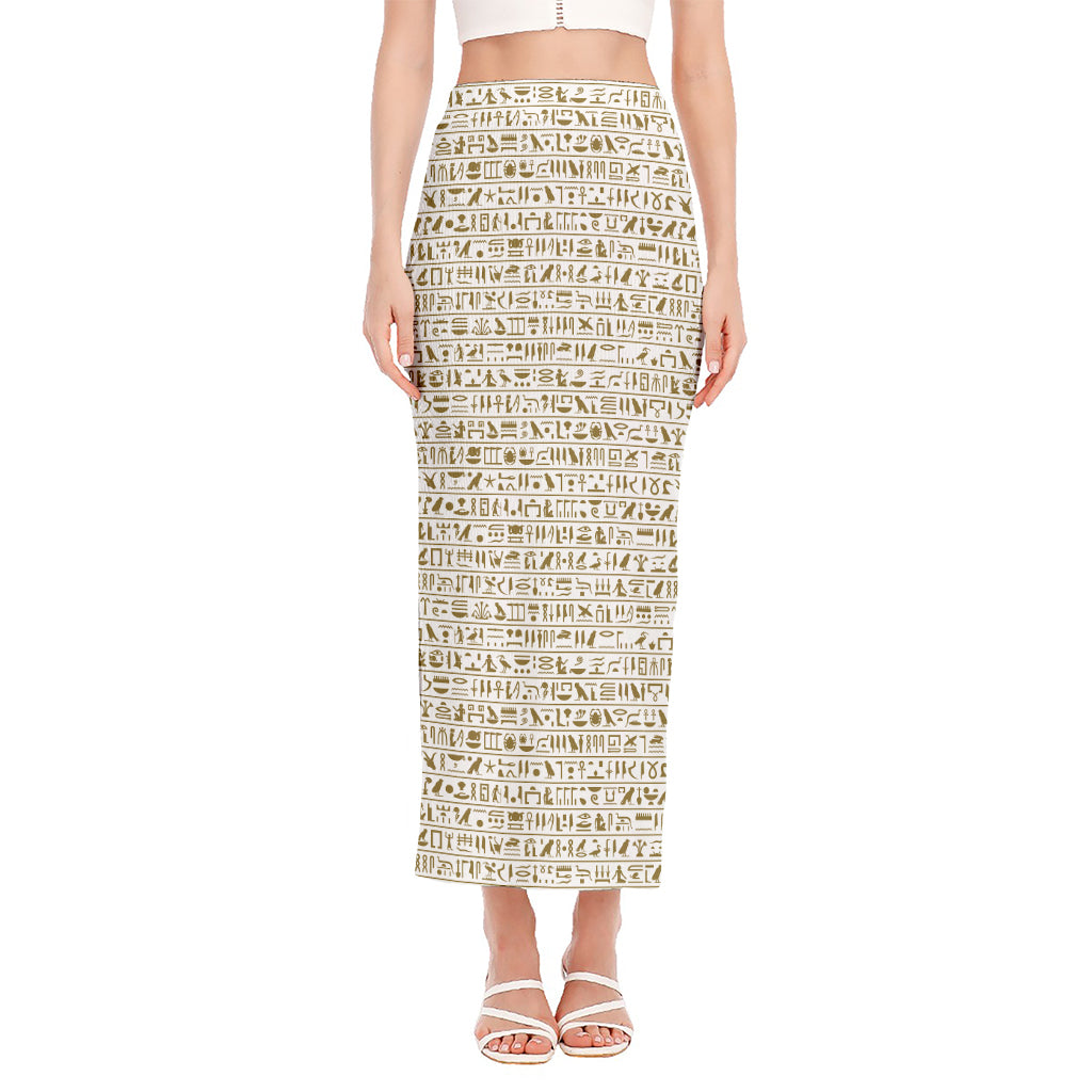 Egypt Hieroglyphs Pattern Print Side Slit Maxi Skirt