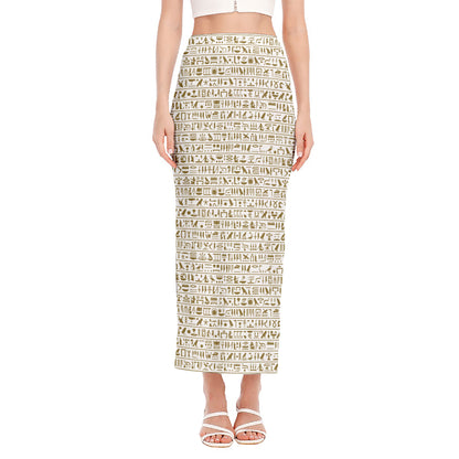 Egypt Hieroglyphs Pattern Print Side Slit Maxi Skirt