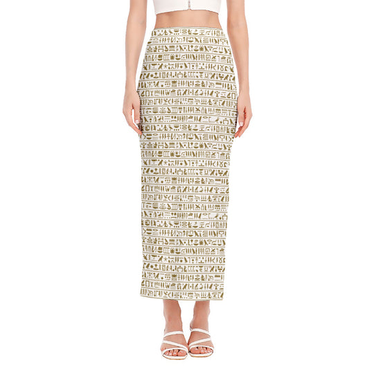 Egypt Hieroglyphs Pattern Print Side Slit Maxi Skirt