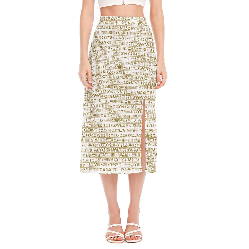 Egypt Hieroglyphs Pattern Print Side Slit Midi Skirt