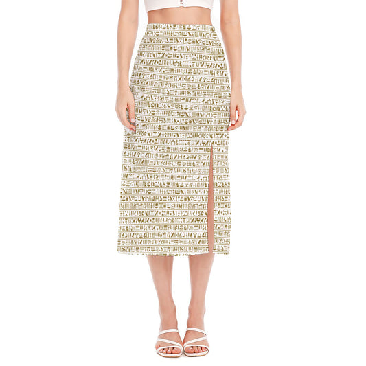 Egypt Hieroglyphs Pattern Print Side Slit Midi Skirt