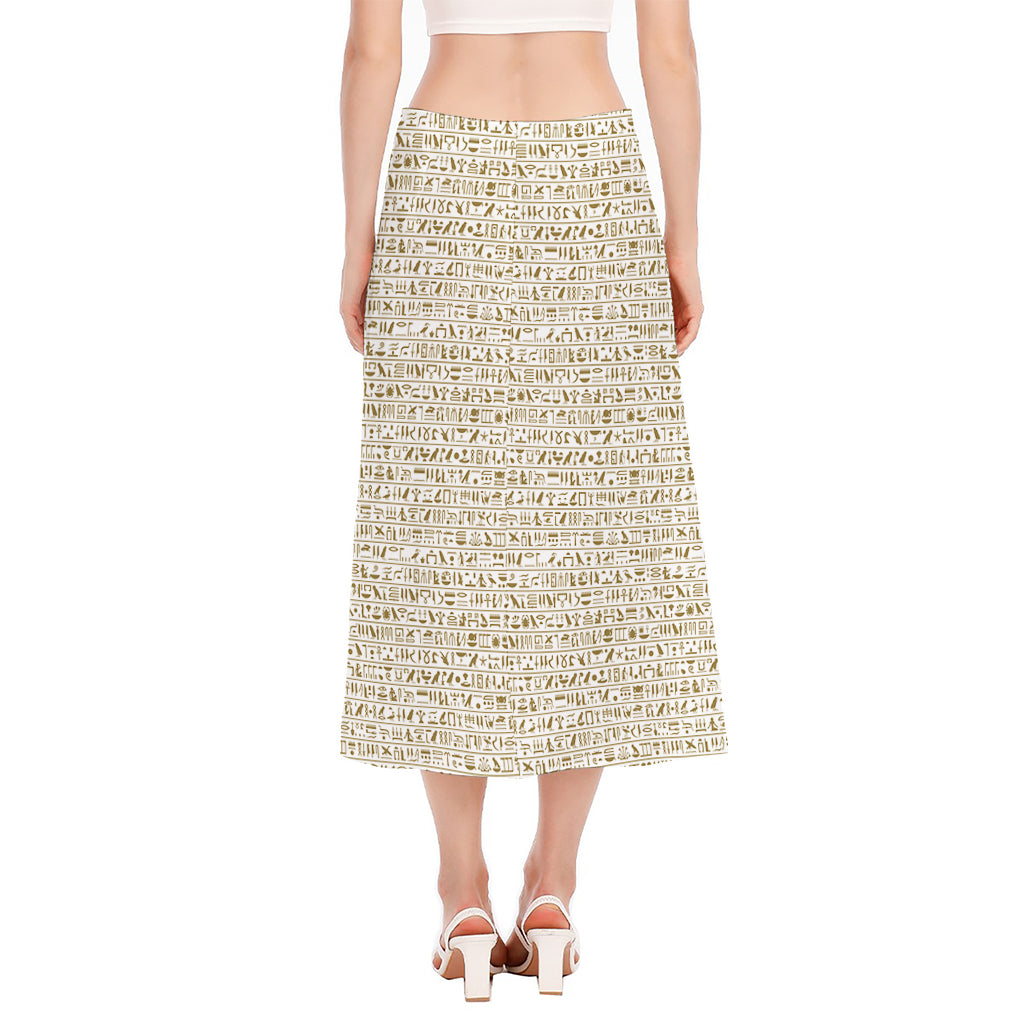 Egypt Hieroglyphs Pattern Print Side Slit Midi Skirt