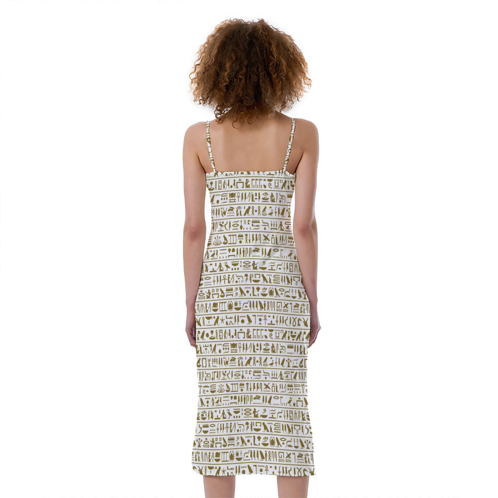 Egypt Hieroglyphs Pattern Print Slim Fit Midi Cami Dress