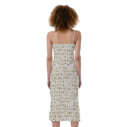 Egypt Hieroglyphs Pattern Print Slim Fit Midi Cami Dress