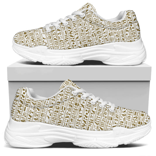 Egypt Hieroglyphs Pattern Print White Chunky Shoes