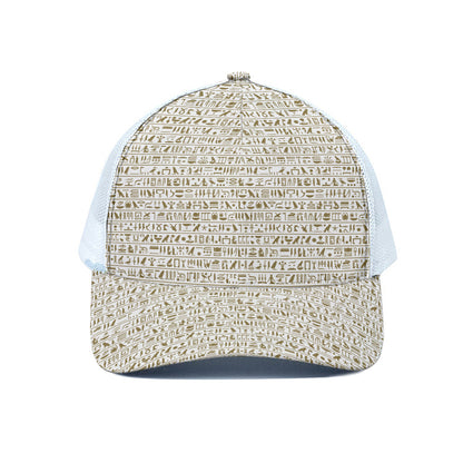 Egypt Hieroglyphs Pattern Print White Mesh Trucker Cap