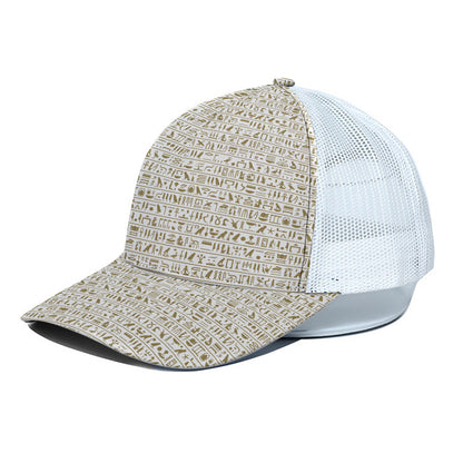 Egypt Hieroglyphs Pattern Print White Mesh Trucker Cap