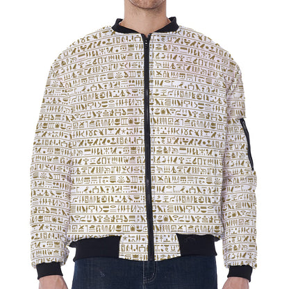 Egypt Hieroglyphs Pattern Print Zip Sleeve Bomber Jacket