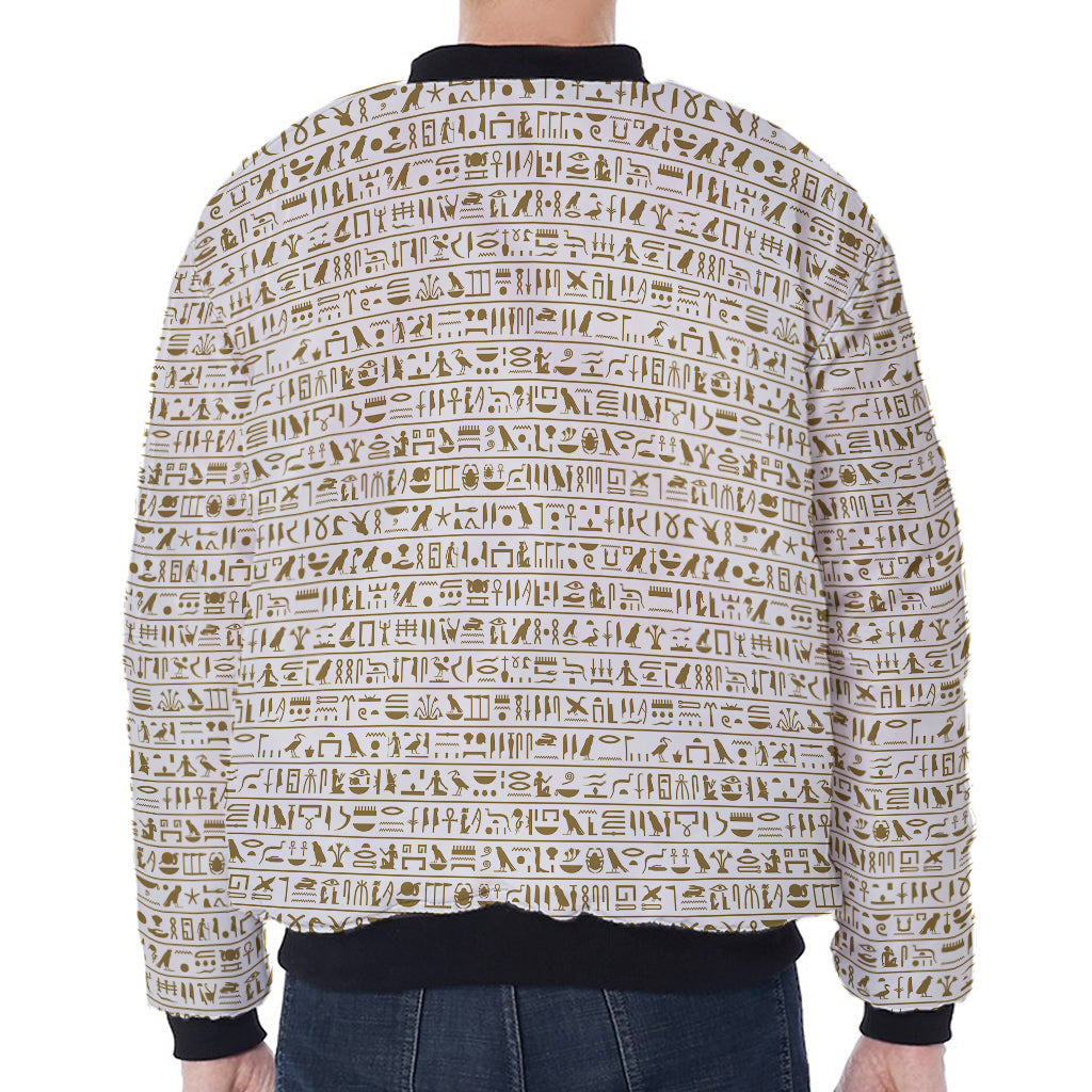 Egypt Hieroglyphs Pattern Print Zip Sleeve Bomber Jacket