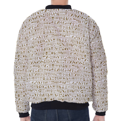 Egypt Hieroglyphs Pattern Print Zip Sleeve Bomber Jacket