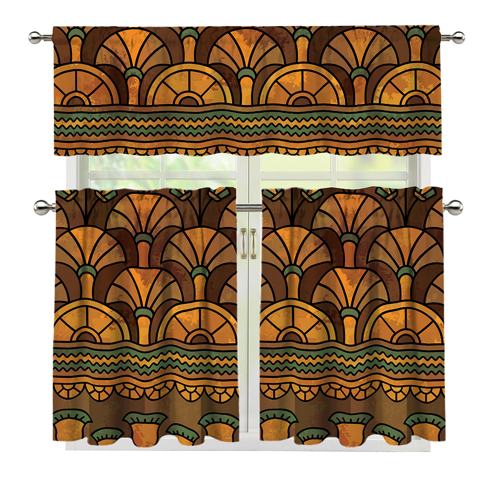 Egyptian Ethnic Pattern Print 3 Piece Kitchen Curtains