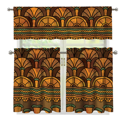 Egyptian Ethnic Pattern Print 3 Piece Kitchen Curtains