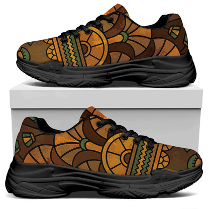 Egyptian Ethnic Pattern Print Black Chunky Shoes