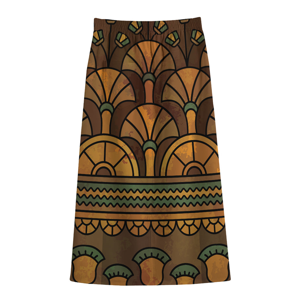 Egyptian Ethnic Pattern Print Cotton Front Slit Maxi Skirt