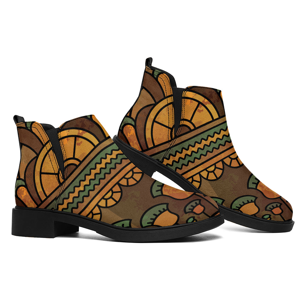Egyptian Ethnic Pattern Print Flat Ankle Boots