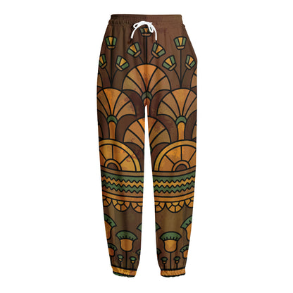 Egyptian Ethnic Pattern Print Fleece Lined Knit Pants