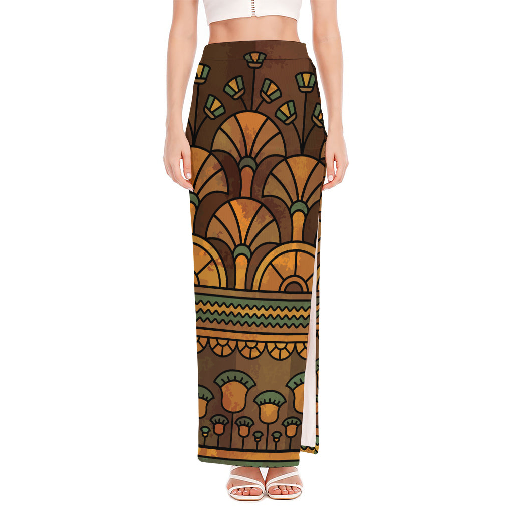 Egyptian Ethnic Pattern Print High Slit Maxi Skirt